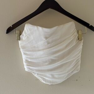 White Ruched Strapless Crop Top
